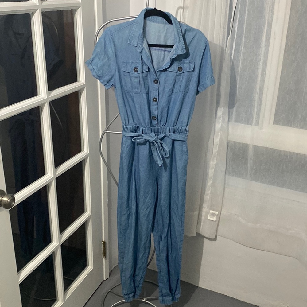 Vintage Denim Jumpsuit with Belt